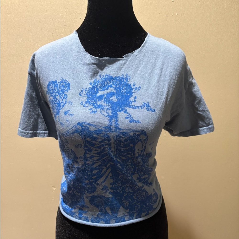 Hand cut Blue Graphic Women's Top
